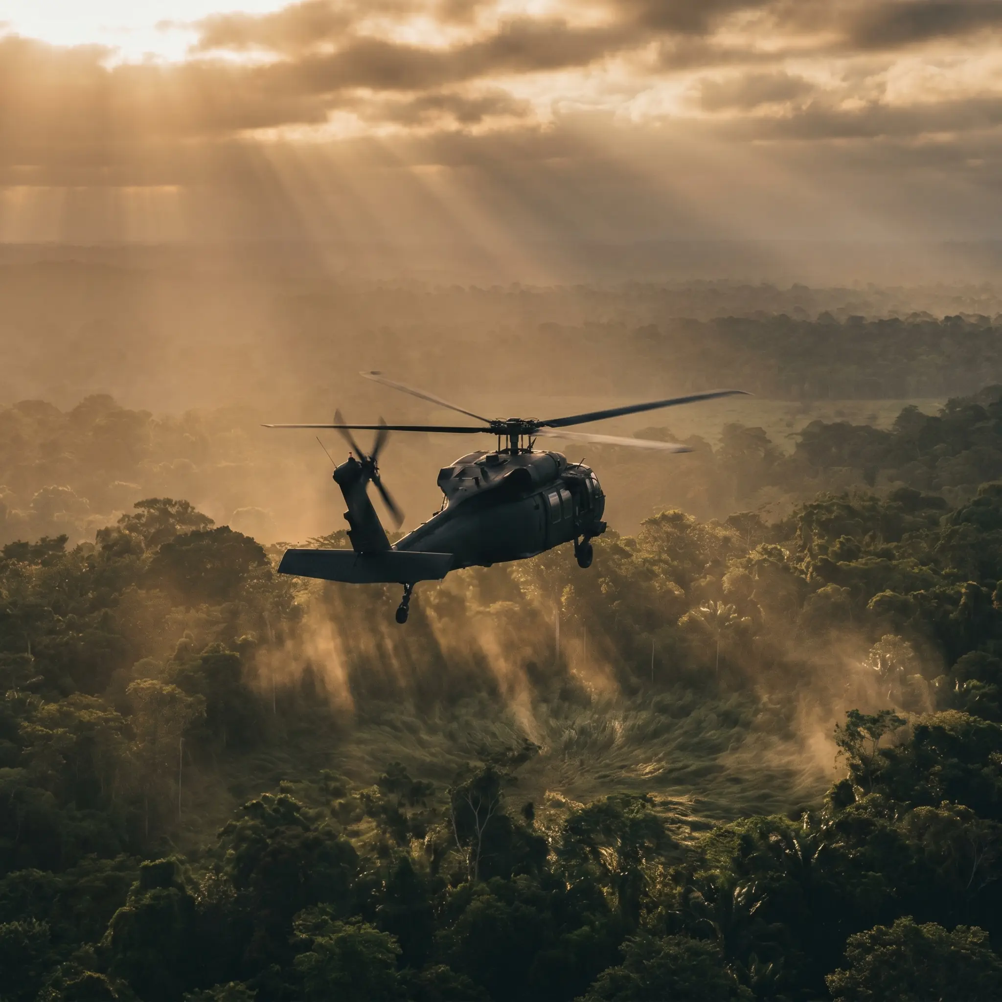 Helikopter-Evakuierung über Dschungel